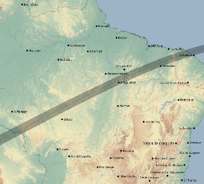 Map of the eclipse path across Brazil on 07/02/2410
