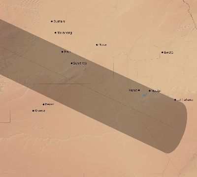 Map of the eclipse path across Botswana on 07/02/2410