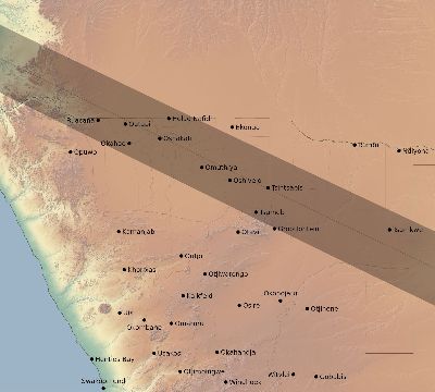 Map of the eclipse path across Namibia on 07/02/2410