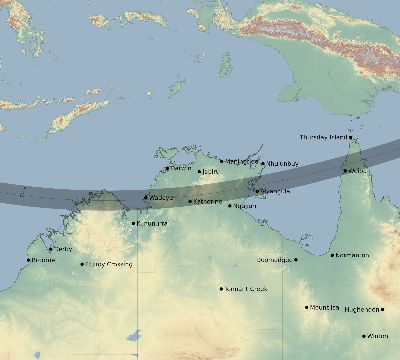 Map of the eclipse path across Australia on 12/26/2410