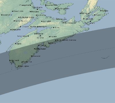 Map of the eclipse path across Canada on 06/21/2411