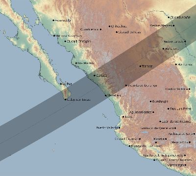 Map of the eclipse path across Mexico on 06/21/2411