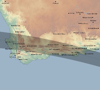 Map of the eclipse path across South Africa on 04/30/2413