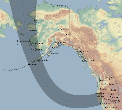 Map of the eclipse path across United States on 10/25/2413
