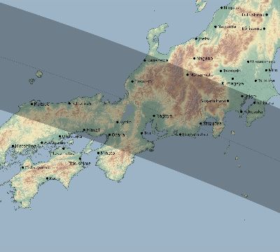 Map of the eclipse path across Japan on 10/14/2414