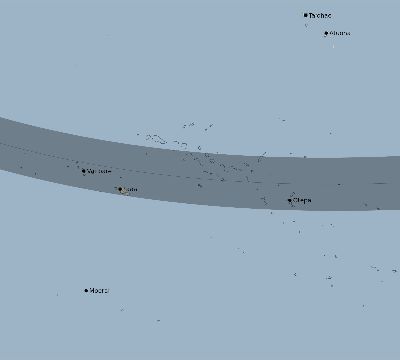 Map of the eclipse path across French Polynesia on 10/14/2414