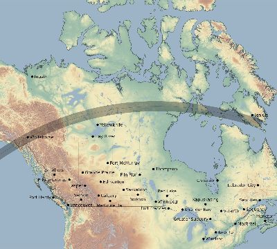 Map of the eclipse path across Canada on 04/10/2415