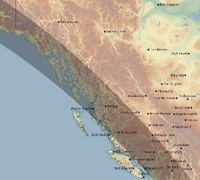 Map of the eclipse path across Canada on 08/13/2417