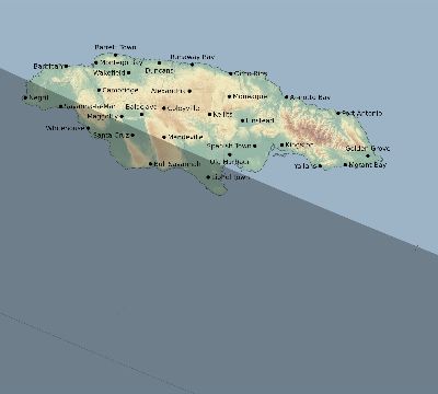 Map of the eclipse path across Jamaica on 08/13/2417