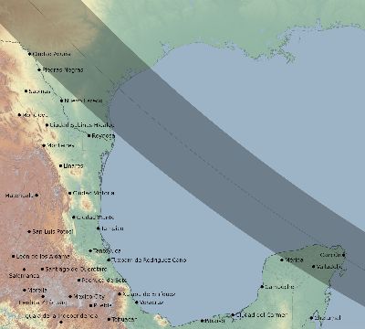 Map of the eclipse path across Mexico on 08/13/2417