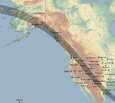 Map of the eclipse path across United States on 08/13/2417