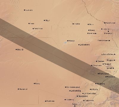 Map of the eclipse path across Botswana on 08/02/2418