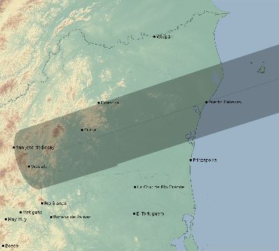 Map of the eclipse path across Nicaragua on 08/02/2418