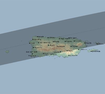 Map of the eclipse path across Puerto Rico on 08/02/2418