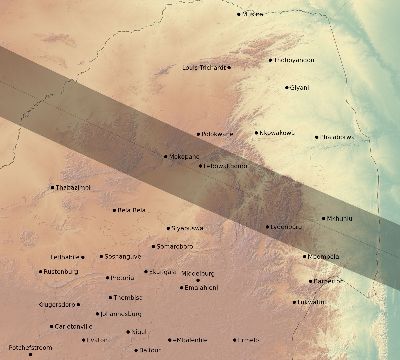 Map of the eclipse path across South Africa on 08/02/2418