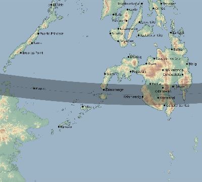 Map of the eclipse path across Philippines on 01/26/2419