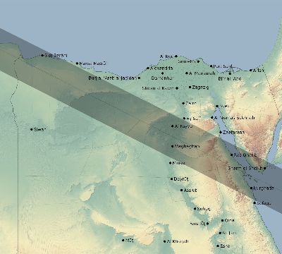 Map of the eclipse path across Egypt on 05/31/2421