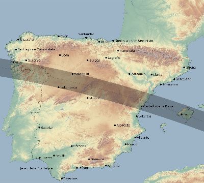 Map of the eclipse path across Spain on 05/31/2421