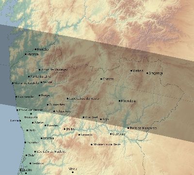 Map of the eclipse path across Portugal on 05/31/2421