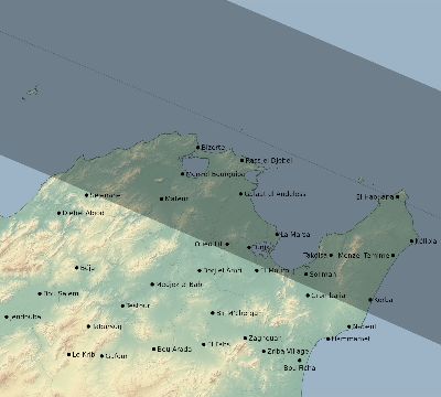 Map of the eclipse path across Tunisia on 05/31/2421
