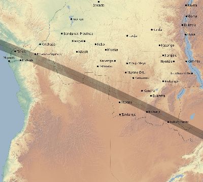 Map of the eclipse path across DR Congo on 11/25/2421