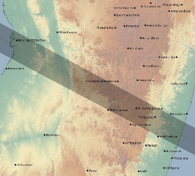 Map of the eclipse path across Madagascar on 11/25/2421