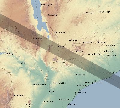 Map of the eclipse path across Mozambique on 11/25/2421