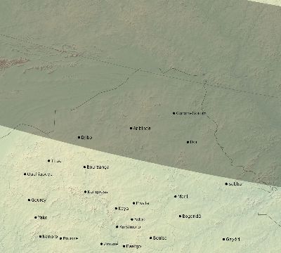 Map of the eclipse path across Burkina Faso on 11/14/2422