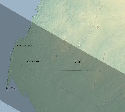 Map of the eclipse path across Western Sahara on 11/14/2422