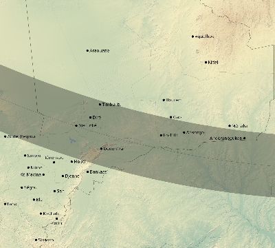 Map of the eclipse path across Mali on 11/14/2422