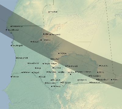 Map of the eclipse path across Mauritania on 11/14/2422