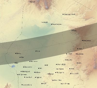 Map of the eclipse path across Chad on 11/14/2422