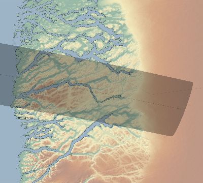Map of the eclipse path across Greenland on 03/31/2424