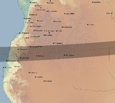 Map of the eclipse path across Angola on 03/20/2425