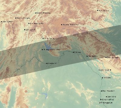 Map of the eclipse path across Laos on 03/20/2425