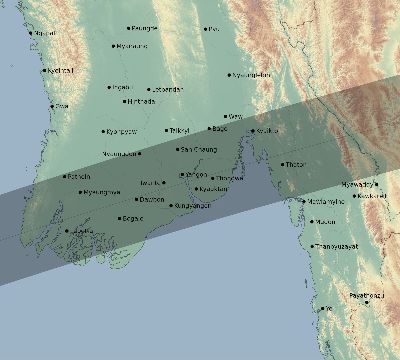 Map of the eclipse path across Myanmar on 03/20/2425
