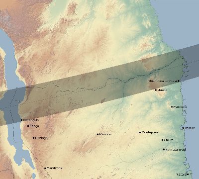 Map of the eclipse path across Mozambique on 03/20/2425