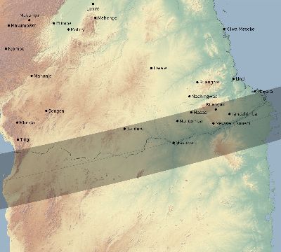 Map of the eclipse path across Tanzania on 03/20/2425