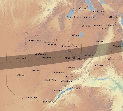 Map of the eclipse path across Zambia on 03/20/2425