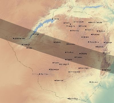 Map of the eclipse path across Zimbabwe on 09/12/2425
