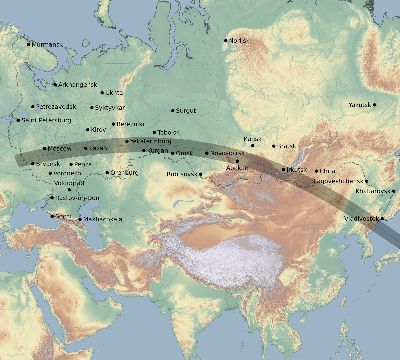 Map of the eclipse path across Russia on 09/02/2426