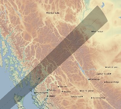 Map of the eclipse path across Canada on 01/17/2428
