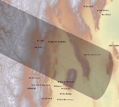 Map of the eclipse path across Argentina on 07/13/2428
