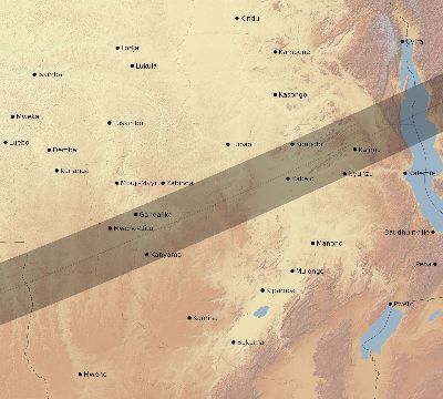 Map of the eclipse path across DR Congo on 01/05/2429