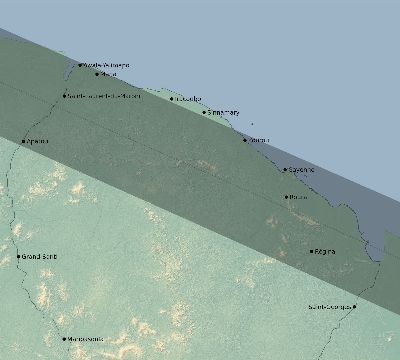 Map of the eclipse path across French Guiana on 01/05/2429
