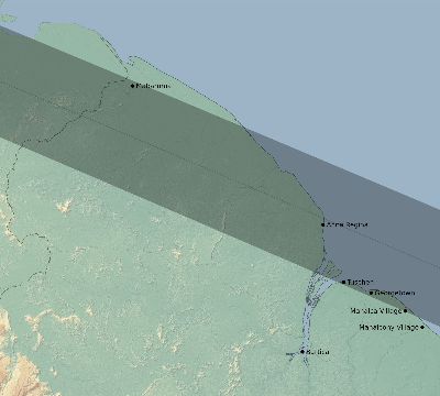 Map of the eclipse path across Guyana on 01/05/2429