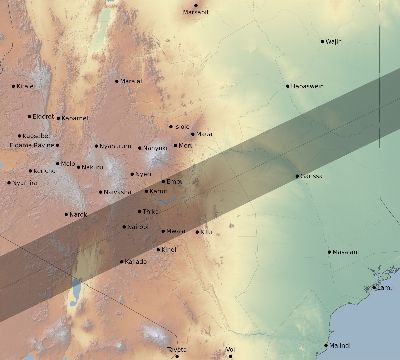 Map of the eclipse path across Kenya on 01/05/2429