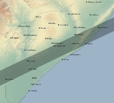 Map of the eclipse path across Somalia on 01/05/2429