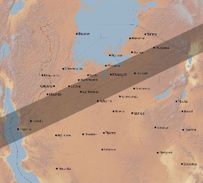 Map of the eclipse path across Tanzania on 01/05/2429