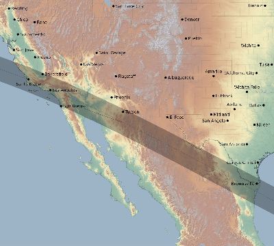 Map of the eclipse path across United States on 07/02/2429